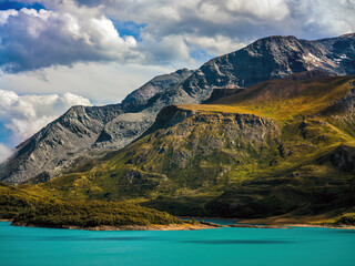 Wall Mural - Lake Mont Cenis and mountains in France.