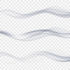 Wall Mural - Gray transparent wavy lines, abstract gray wave flow. Wave set.