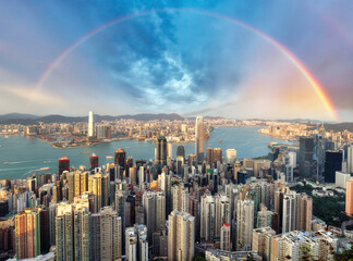 Wall Mural - Hong Kong - Rainbow over Victoria harbour, China
