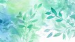 a watercolor painting of a blue and green leaves background