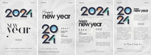 Happy New Year Poster Set With Clean White Background. Design For Greeting, Invitation Poster, Banner And Background.