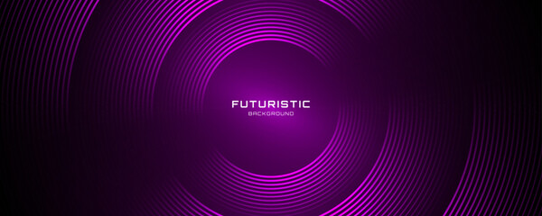 3D purple techno abstract background overlap layer on dark space with glowing circle lines decoration. Modern graphic design element future style concept for banner, flyer, card, or brochure cover