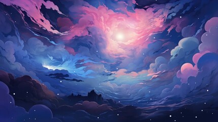 Wall Mural - celestial pink blue abstract cosmic space universe background, fairytale magic card, horizontal bann