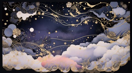 Wall Mural - celestial pink blue abstract cosmic space universe background, fairytale magic card, horizontal bann