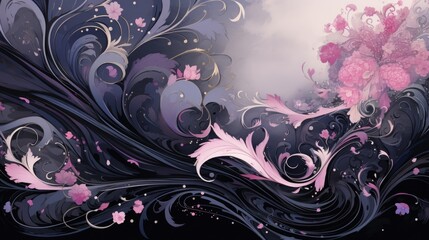 Wall Mural - celestial pink blue abstract cosmic space universe background, fairytale magic card, horizontal bann