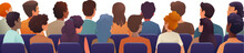 An Audience Of People At A Presentation Or In Front Of Theater Cinema Movie Screen Or Theatre Stage