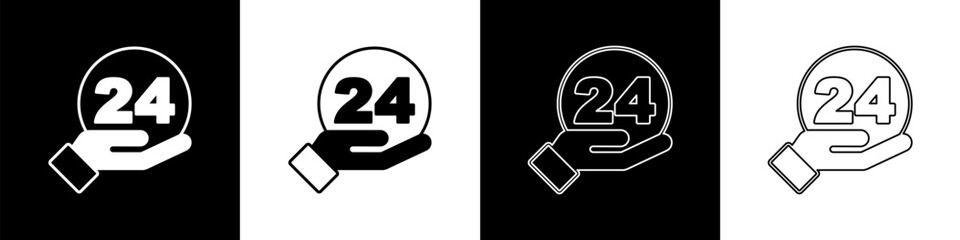 Poster - Set Telephone 24 hours support icon isolated on black and white background. All-day customer support call-center. Full time call services. Vector