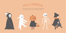 Hand Drawn Halloween Costume Illustration Set.
