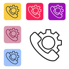 Poster - Black line Telephone 24 hours support icon isolated on white background. All-day customer support call-center. Full time call services. Set icons in color square buttons. Vector