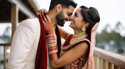 Wall Mural - Indian Happy bride and groom after wedding ceremony