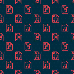 Poster - Red line MP3 file document. Download mp3 button icon isolated seamless pattern on black background. Mp3 music format sign. MP3 file symbol. Vector
