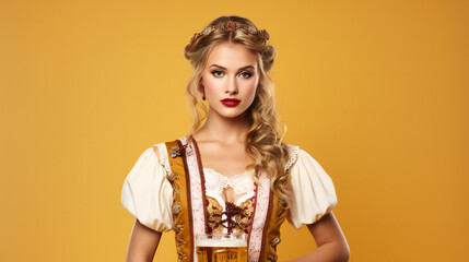 Oktoberfest high fashion portrait with empty copy space on the side. Generative AI. 