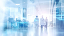 Doctor And Patient People In Hospital Interior Or Clinic Corridor For Background, Abstract Blurred Image, Laboratory, Science Experiment, Health Care And Medical Technology Concept, Generative AI