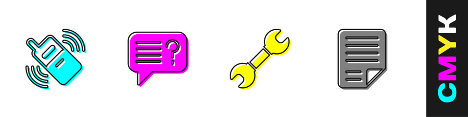 Poster - Set Mobile phone, Unknown search, Wrench spanner and File document icon. Vector