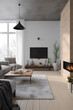 Scandi style interior of living room in modern house.
