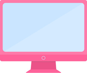 Cute pink computer on white background. Home workplace concept. Cartoon flat illustration