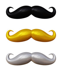 Poster - Set of mustache icon isolated on transparent background in 3d rendering  for fathers day concept.