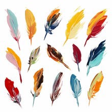 Acrylic Paint Strokes Feathers On White Background. AI Generated