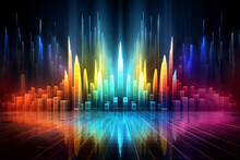 Background Composition Of Colored Sine Vibrations, Light And Fractal Elements On The Subject Of Sound Equalizer, Music Spectrum