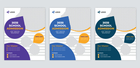 school admission flyer design, kids education leaflet brochure, cover layout school admission open f