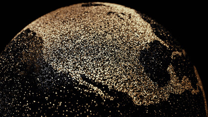 Wall Mural - Glitter Earth Close Up on black background