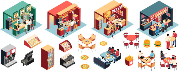 Wall Mural - Food Court Isometric Set