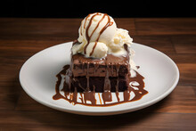 Brownie Sundae, Decadent Dessert With Brownies, Ice Cream, And Toppings