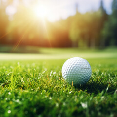 Wall Mural - Golf ball on grass, on green background, sport concept