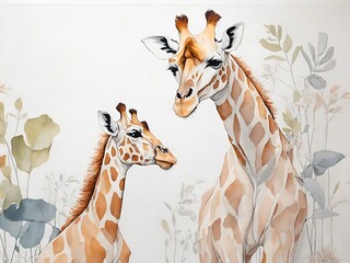 kids room wallpaper with animals and pastel colors. nursery wall mural, very minimalistic drawing, w