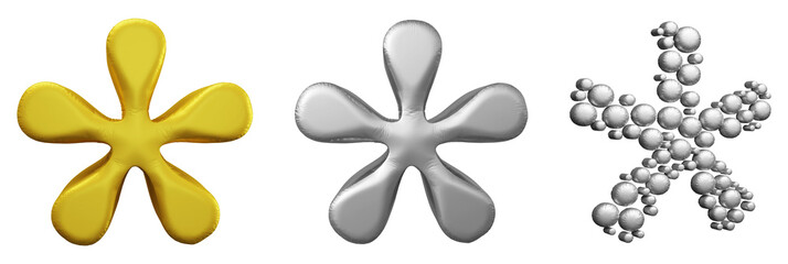 Poster - Set of asterisk mark symbol design. Icon or sign shape isolated on transparent background in 3d rendering.