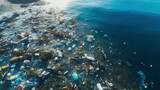 Fototapeta Do akwarium - Plastic pollution in the ocean, Plastic bags, straws, and bottles pollute the sea, Environmental Problem