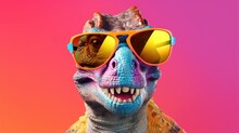 Cartoon Character Dinosaur Head Wearing Tinted Glasses