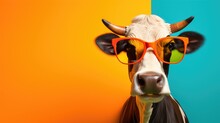 Cartoon Character Cow Head Wearing Tinted Glasses