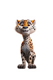 Fototapeta Zwierzęta - Leopard, jaguar 3D cartoon characters. Isolated background, animated character.
