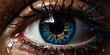 Auge Irisaufnahme in blau Nahaufnahme Querformat für Banner, ai generativ