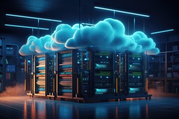Cloud computing transfer big data on internet. futuristic digital technology .Generative AI