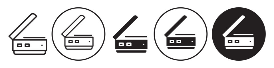 Fototapete - Scanner Icon. File document printer machine symbol in flat outline style. Vector set of photo copy electronic device use in stationery to scan paper sheet with ink. Logo sign of office equipment