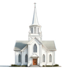 White christian church isolated on white created with Generative AI