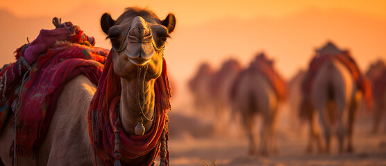 Camels in the desert