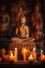 Bronze buddha statue in asian temple.