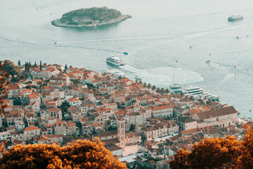 Hvar city telephoto close up panorama