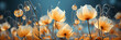 canvas print picture - Blüten in orange Nahaufnahme am Ast kunstvoll im schönen Licht als Banner im Querformat, ai generativ