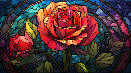 Wall Mural - rose stained glass window retro colors