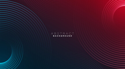 Abstract blue red gradient background with glowing geometric lines. Modern shiny circle line pattern. Futuristic technology concept. Suit for poster, banner, brochure, cover, web. Vector illustration