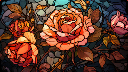 Wall Mural - rose stained glass window retro colors