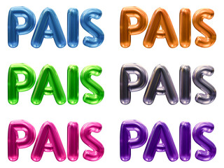 Poster - Set of PAIS Brazilian text mean Father's day in Portuguese isolated on transparent background in 3d rendering.