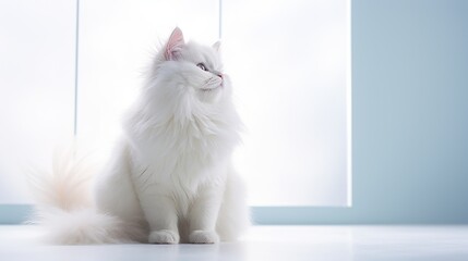 white cat white background