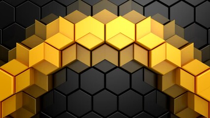 Geometric Shapes Form a Wave. Abstract motion, two color, 3d rendering, 4k resolution
