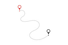 Route Icon - Two Points With Dotted Path And Location Pin. Route Location Icon Two Pin Sign And Dotted Line.