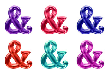 Poster - Set of ampersand mark symbol design. Icon or sign shape isolated on transparent background in 3d rendering.